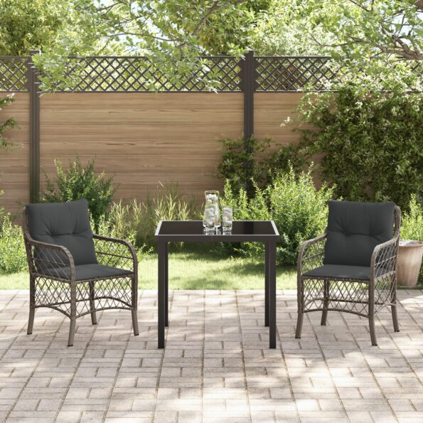 3380218_4.jpg vidaXL 3-dielny záhradný jedálenský set s vankúšmi sivý poly ratan – Obrázok 4