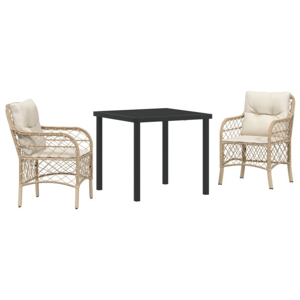 vidaXL 3-dielny záhradný jedálenský set s vankúšmi béžový poly ratan – Obrázok 2