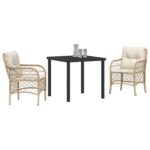 vidaXL 3-dielny záhradný jedálenský set s vankúšmi béžový poly ratan – Obrázok 3