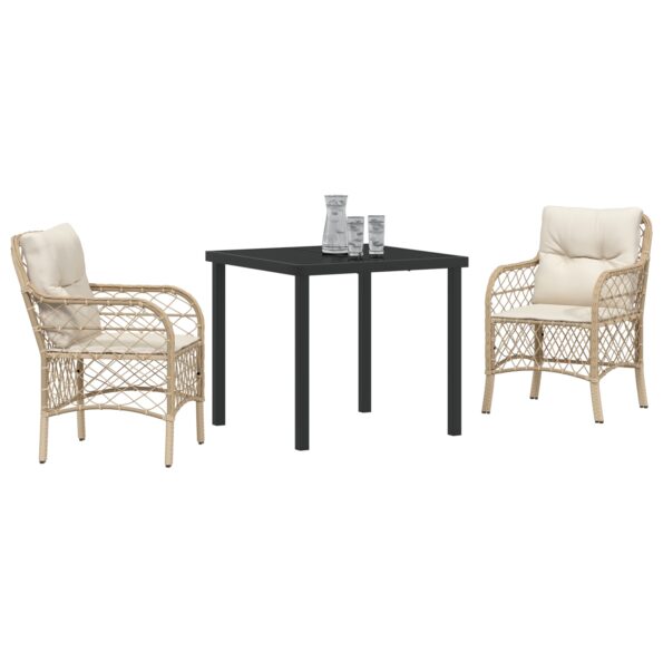 vidaXL 3-dielny záhradný jedálenský set s vankúšmi béžový poly ratan – Obrázok 3