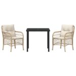 vidaXL 3-dielny záhradný jedálenský set s vankúšmi béžový poly ratan – Obrázok 7