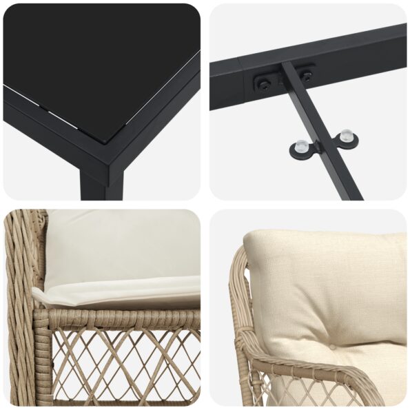 vidaXL 3-dielny záhradný jedálenský set s vankúšmi béžový poly ratan – Obrázok 9