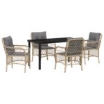 vidaXL 5-dielny záhradný jedálenský set s vankúšmi Béžový Polyratan – Obrázok 2