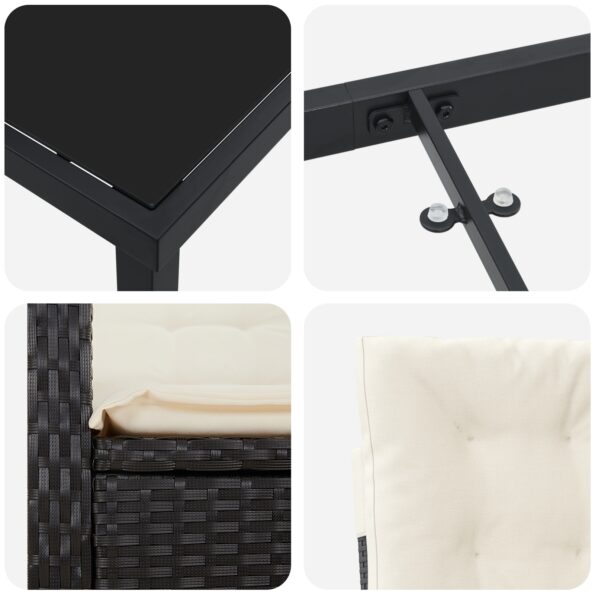 vidaXL 5-dielna záhradná jedálenská súprava s vankúšmi, čierny poly ratan – Obrázok 9