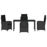 vidaXL 5-dielna záhradná jedálenská súprava s vankúšmi čierny poly ratan – Obrázok 7