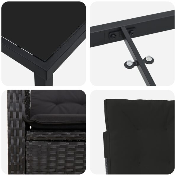 vidaXL 5-dielna záhradná jedálenská súprava s vankúšmi čierny poly ratan – Obrázok 9