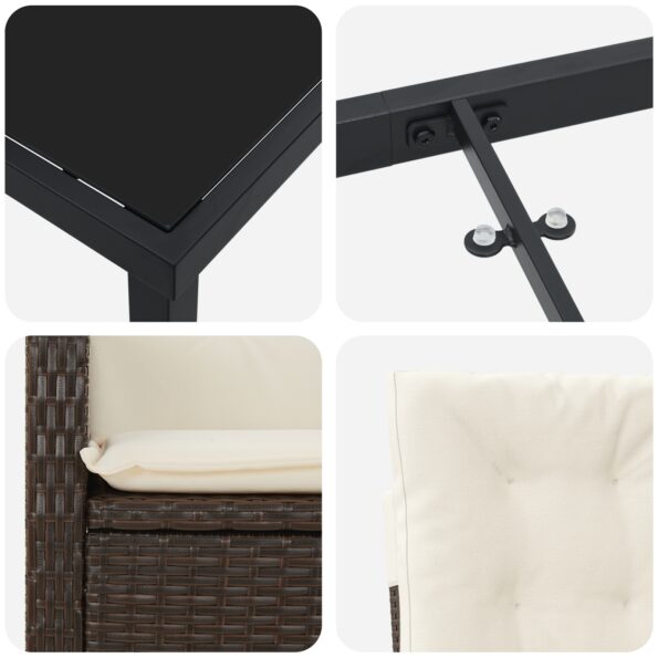 vidaXL 5-dielna záhradná jedálenská súprava s vankúšmi, Hnedý Polyratan – Obrázok 11