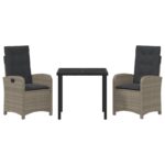 vidaXL 3-dielna záhradná jedálenská súprava s vankúšmi šedý poly ratan – Obrázok 5