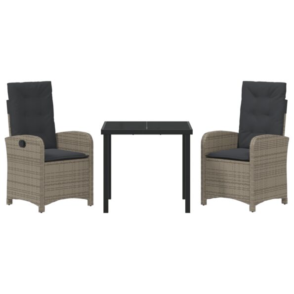 vidaXL 3-dielna záhradná jedálenská súprava s vankúšmi šedý poly ratan – Obrázok 5