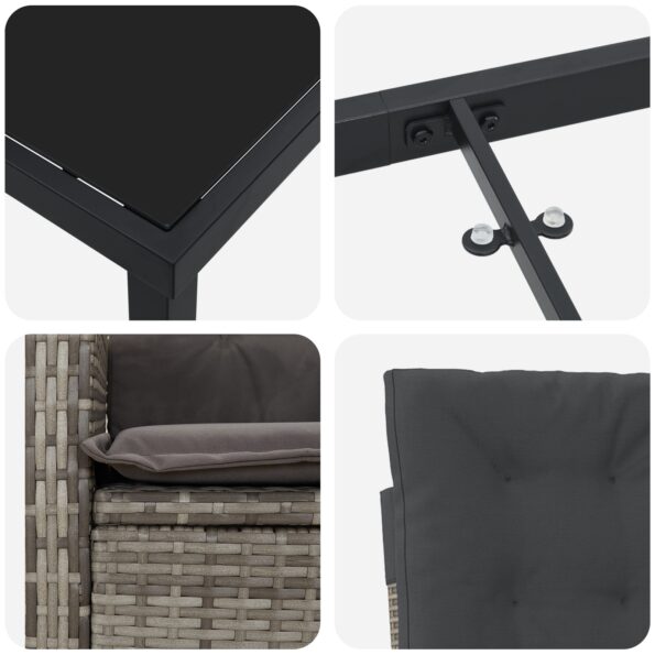vidaXL 3-dielna záhradná jedálenská súprava s vankúšmi šedý poly ratan – Obrázok 7