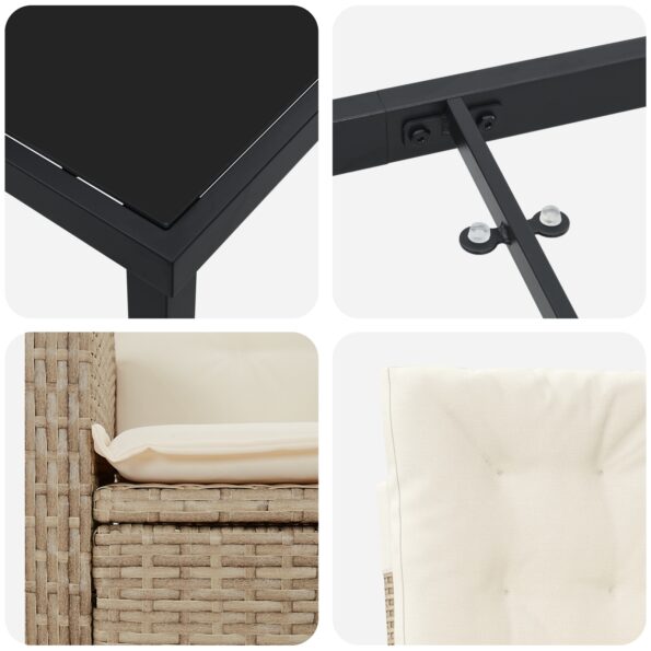 vidaXL 5-dielna súprava záhradného jedálenského stola s vankúšmi v béžovom poly ratane – Obrázok 9