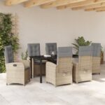 vidaXL 7-dielny záhradný jedálenský set s vankúšmi béžového polyratanu – Obrázok 4