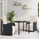 vidaXL 3-dielny záhradný jedálenský set s vankúšmi Čierny poly ratan, vidaXL záhradný stôl Čierny 80x80x73 cm tvrdené sklo