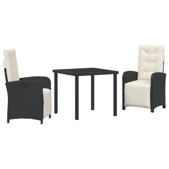 3380302_2.jpg vidaXL 3-dielny záhradný jedálenský set s vankúšmi Čierny poly ratan, vidaXL záhradný stôl Čierny 80x80x73 cm tvrdené sklo – Obrázok 2