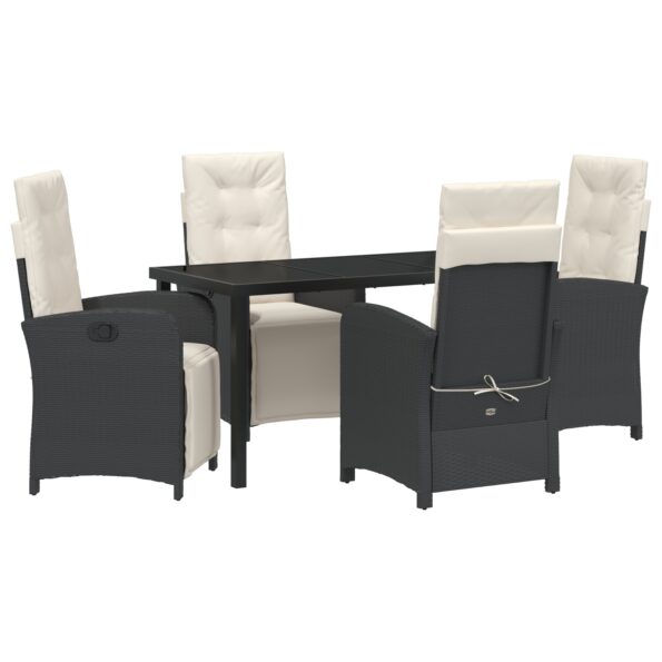 3380304_2.jpg vidaXL 5-dielny záhradný jedálenský set s vankúšmi čierny poly ratan, vidaXL záhradný stôl čierny 140x80x73 cm s temperovaným sklom – Obrázok 2