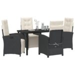 vidaXL 5-dielny záhradný jedálenský set s vankúšmi čierny poly ratan, vidaXL záhradný stôl čierny 140x80x73 cm s temperovaným sklom – Obrázok 3