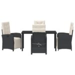 vidaXL 5-dielny záhradný jedálenský set s vankúšmi čierny poly ratan, vidaXL záhradný stôl čierny 140x80x73 cm s temperovaným sklom – Obrázok 7