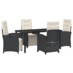 vidaXL 5-dielny záhradný jedálenský set s vankúšmi čierny poly ratan, vidaXL záhradný stôl čierny 160x80x73 cm z temperovaného skla – Obrázok 2