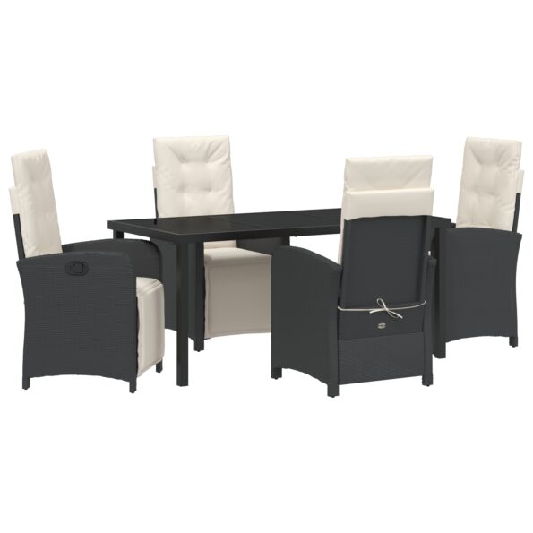 3380305_2.jpg vidaXL 5-dielny záhradný jedálenský set s vankúšmi čierny poly ratan, vidaXL záhradný stôl čierny 160x80x73 cm z temperovaného skla – Obrázok 2
