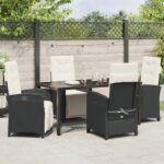 vidaXL 5-dielny záhradný jedálenský set s vankúšmi čierny poly ratan, vidaXL záhradný stôl čierny 160x80x73 cm z temperovaného skla – Obrázok 4