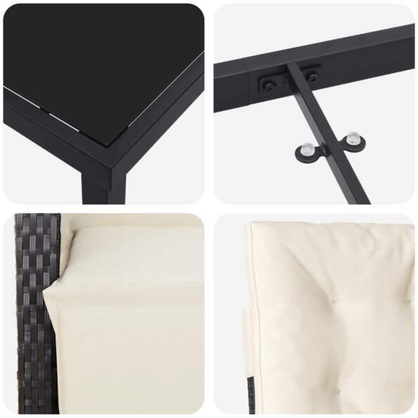 vidaXL Záhradný jedálenský set so vankúšmi čierny poly ratan, vidaXL Záhradný stôl čierny 160x80x73 cm z temperovaného skla – Obrázok 9