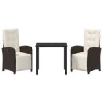 vidaXL 3-dielna záhradná jedálenská súprava s vankúšmi hnedý poly ratan, vidaXL Záhradný stôl čierny 80x80x73 cm temperované sklo – Obrázok 7