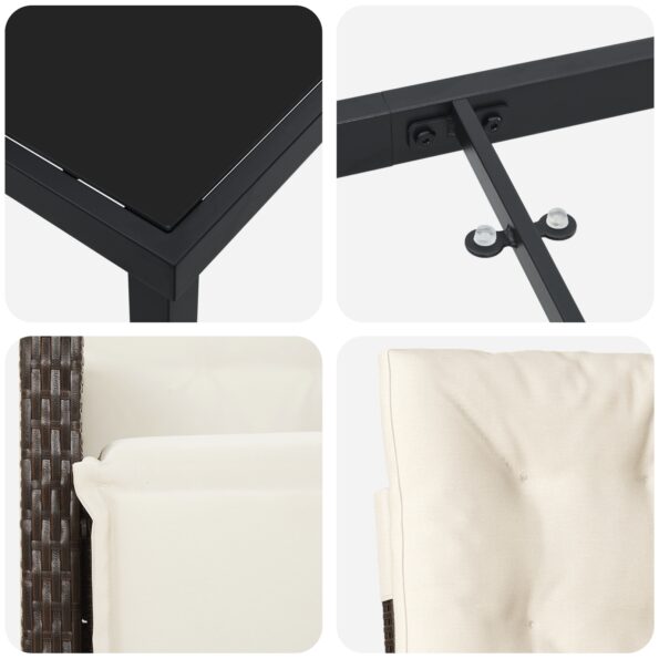 3380318_9.jpg vidaXL 5-dielny záhradný jedálenský set s vankúšmi, hnedý polyratan, vidaXL záhradný stôl čierny 140x80x73 cm, tvrdené sklo – Obrázok 9