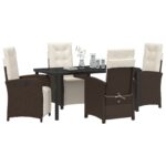 vidaXL 5-dielny záhradný jedálenský set s vankúšmi v hnedom poly ratane, vidaXL záhradný stôl čierny 160x80x73 cm z tvrdeného skla – Obrázok 3