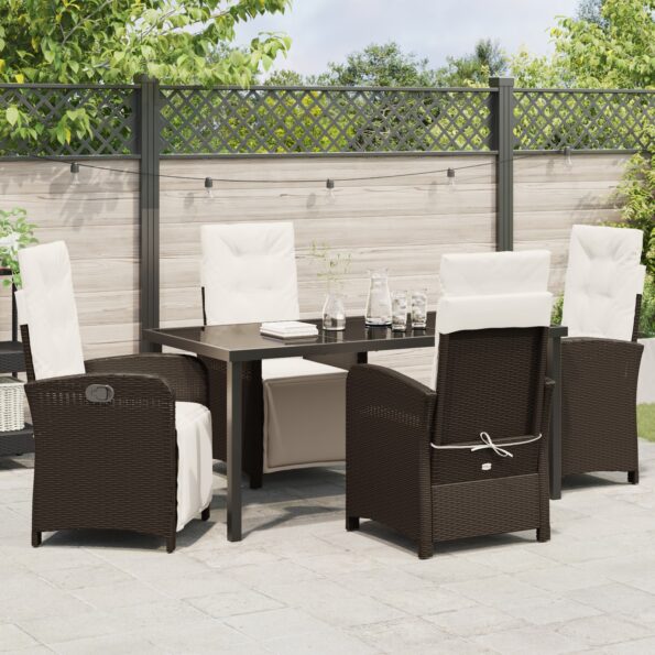 3380319_4.jpg vidaXL 5-dielny záhradný jedálenský set s vankúšmi v hnedom poly ratane, vidaXL záhradný stôl čierny 160x80x73 cm z tvrdeného skla – Obrázok 4