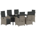 vidaXL 7-dielny záhradný jedálenský set so sivými vankúšmi z poly ratanu, vidaXL čierny záhradný stôl 160x80x73 cm z temperovaného skla – Obrázok 3