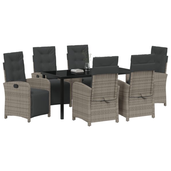 3380327_3.jpg vidaXL 7-dielny záhradný jedálenský set so sivými vankúšmi z poly ratanu, vidaXL čierny záhradný stôl 160x80x73 cm z temperovaného skla – Obrázok 3