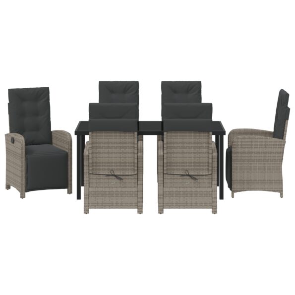 3380327_7.jpg vidaXL 7-dielny záhradný jedálenský set so sivými vankúšmi z poly ratanu, vidaXL čierny záhradný stôl 160x80x73 cm z temperovaného skla – Obrázok 7