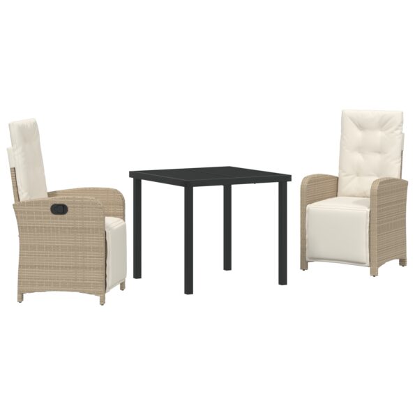 3380330_2.jpg vidaXL 3-dielny záhradný jedálenský set s vankúšmi béžový poly ratan, vidaXL záhradný stôl čierny 80x80x73 cm tvrdené sklo – Obrázok 2