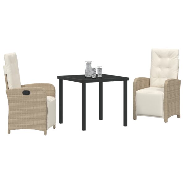 3380330_3.jpg vidaXL 3-dielny záhradný jedálenský set s vankúšmi béžový poly ratan, vidaXL záhradný stôl čierny 80x80x73 cm tvrdené sklo – Obrázok 3