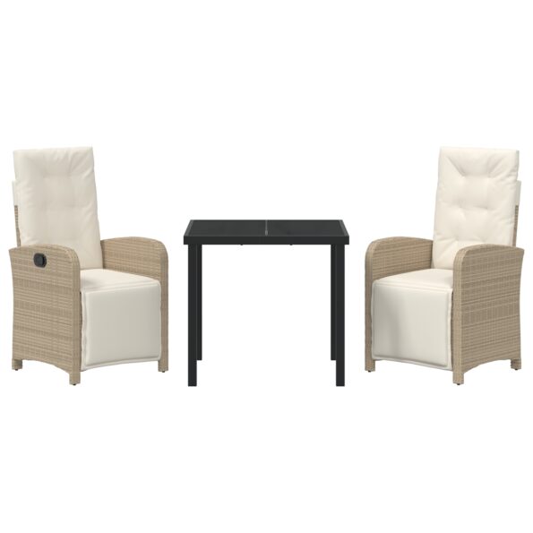 3380330_7.jpg vidaXL 3-dielny záhradný jedálenský set s vankúšmi béžový poly ratan, vidaXL záhradný stôl čierny 80x80x73 cm tvrdené sklo – Obrázok 7