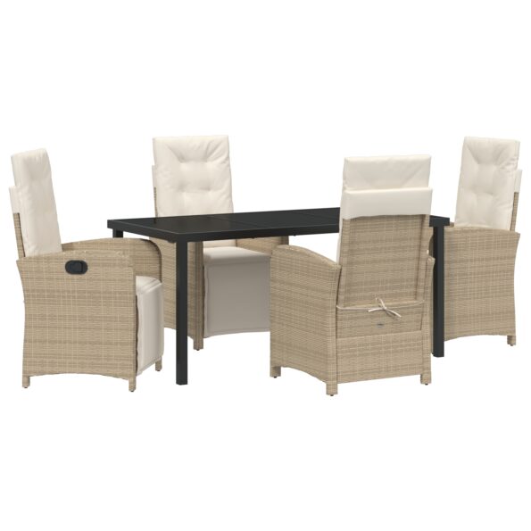 3380333_2.jpg vidaXL 5-dielny jedálenský set do záhrady s béžovými vankúšmi z poly ratanu, vidaXL čierny záhradný stôl 160x80x73 cm s tvrdeným sklom – Obrázok 2