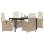 vidaXL 5-dielny jedálenský set do záhrady s béžovými vankúšmi z poly ratanu, vidaXL čierny záhradný stôl 160x80x73 cm s tvrdeným sklom – Obrázok 3