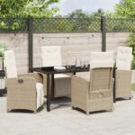 vidaXL 5-dielny jedálenský set do záhrady s béžovými vankúšmi z poly ratanu, vidaXL čierny záhradný stôl 160x80x73 cm s tvrdeným sklom – Obrázok 4
