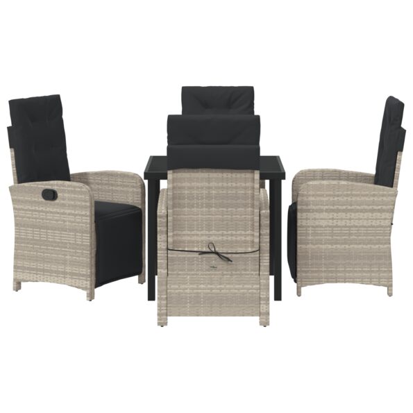 3380345_7.jpg vidaXL 5-dielny záhradný jedálenský set s polstrovaním Svetlosivý Poly Ratan, vidaXL Záhradný stôl Čierny 80x80x73 cm Temperované sklo – Obrázok 7