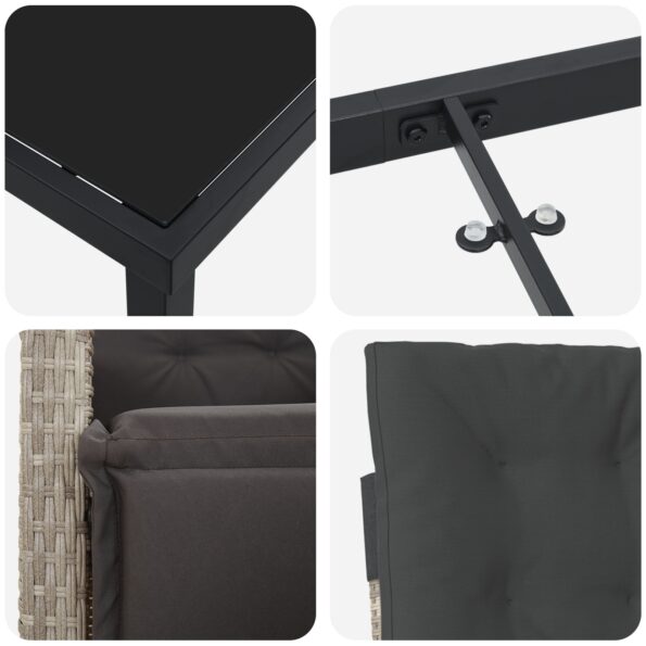 vidaXL 5-dielny záhradný jedálenský set s vankúšmi svetlosivý ratan, vidaXL Záhradný stôl čierny 160x80x73 cm tvrdené sklo – Obrázok 9