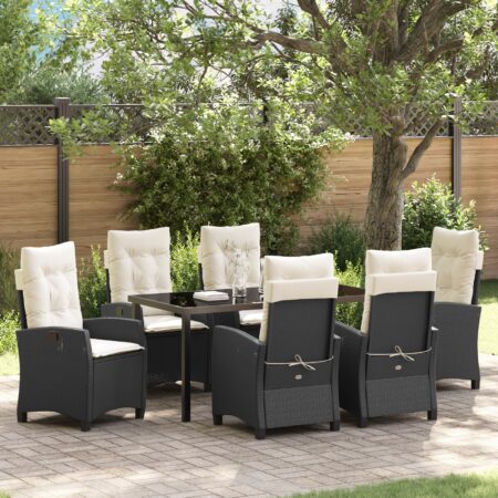vidaXL 7-dielna sada záhradného jedálenského nábytku s vankúšmi, čierny polyratan