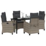 vidaXL 5-dielna záhradná jedálenská súprava so vankúšmi šedý poly ratan – Obrázok 3