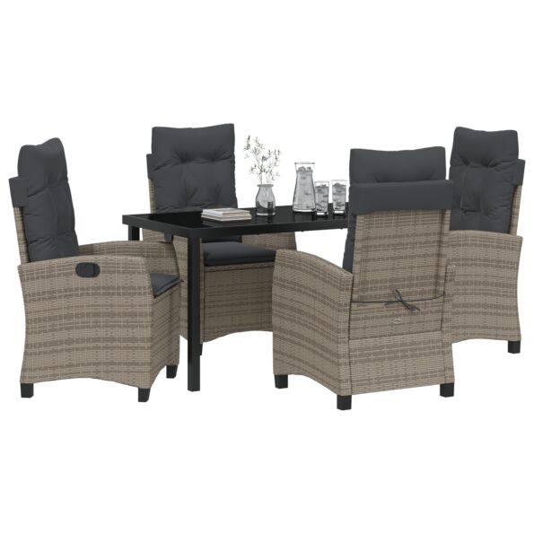 vidaXL 5-dielna záhradná jedálenská súprava so vankúšmi šedý poly ratan – Obrázok 3