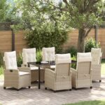 vidaXL 7-dielna záhradná jedálenská súprava so vankúšmi Béžový Poly Ratan