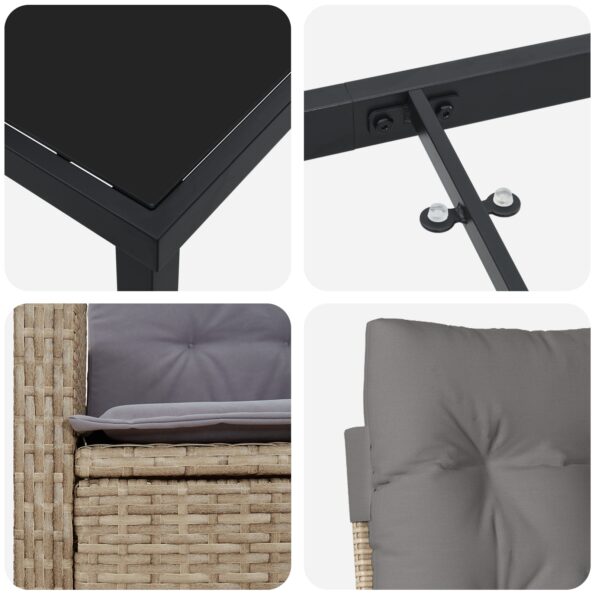 vidaXL 7-dielny záhradný jedálenský set s vankúšmi béžový poly ratan – Obrázok 9