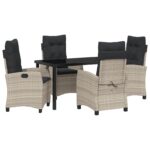 vidaXL 5-dielna sada záhradného jedálenského setu s vankúšmi svetlosivý poly ratan – Obrázok 2