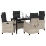 vidaXL 5-dielna sada záhradného jedálenského setu s vankúšmi svetlosivý poly ratan – Obrázok 3