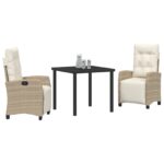 vidaXL 3-dielna záhradná jedálenská zostava béžový poly ratan – Obrázok 3