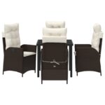 vidaXL 5-dielna záhradná jedálenská súprava s vankúšmi Hnedá Poly ratan – Obrázok 4