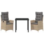 vidaXL 3-dielna záhradná jedálenská súprava s vankúšmi Béžový poly ratan – Obrázok 7